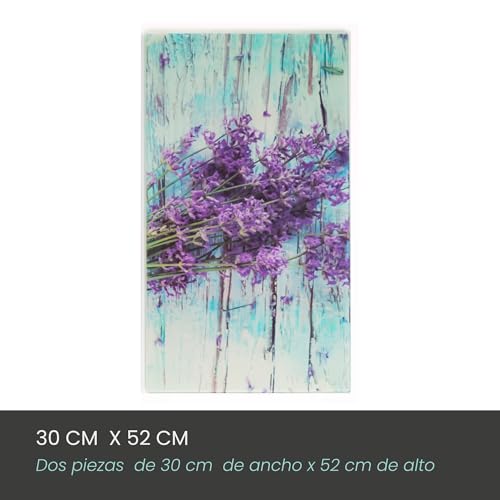Miniatura 3 de Jocca - Salvaencimeras Cristal Templado, Protector Vitrocerámica Cocina, Tabla De Cortar Vidrio, Cubre Encimera, Resistente Al Calor Y Arañazos, Diseño Lavanda, 2 Unidades 30x52 Cm