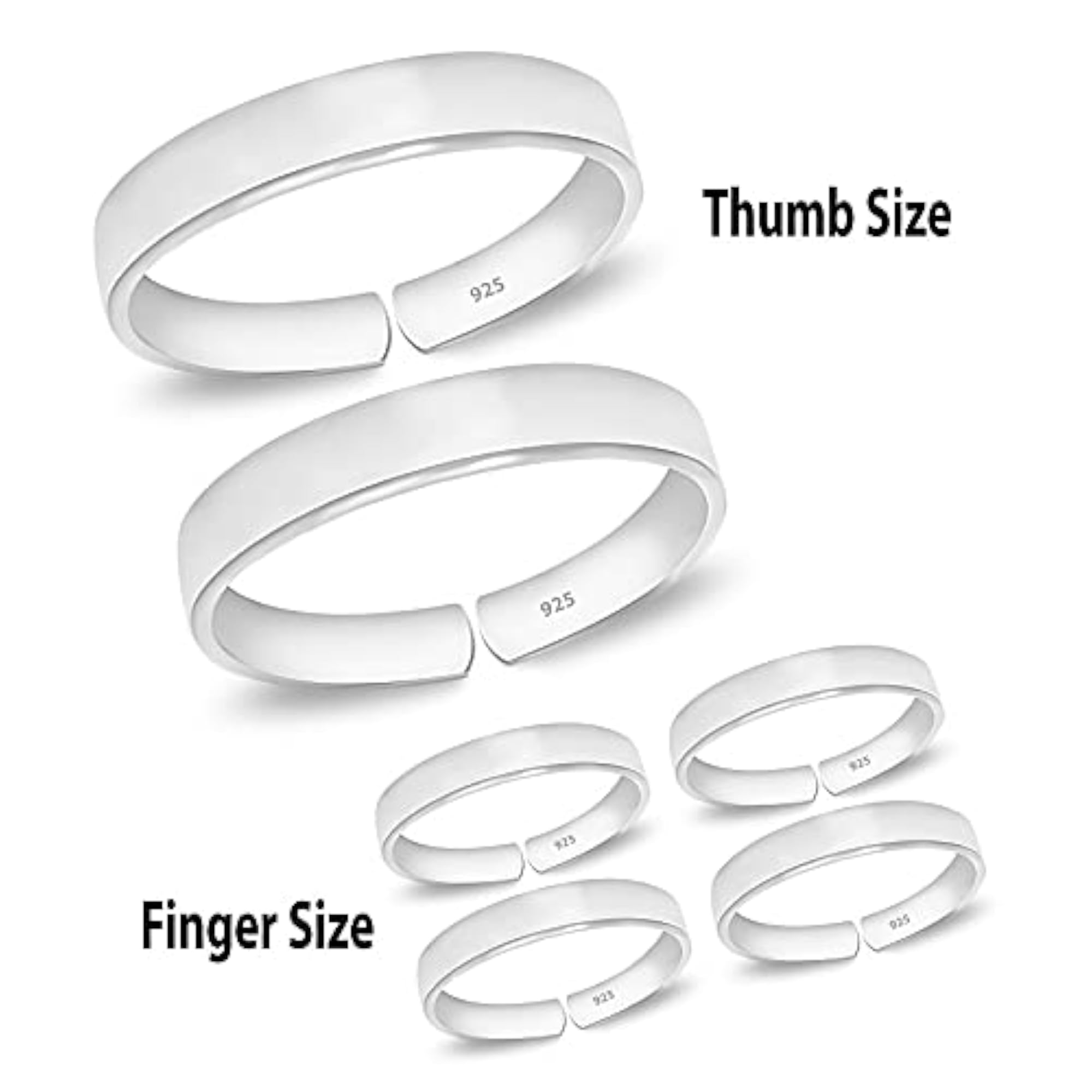 1 Pair Thumb & 2 Pair Finger Size Silver Toe Rings Set