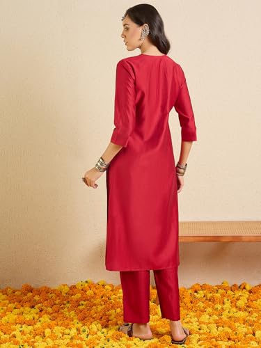 Image of INDO ERA Women's Viscose Solid A-Line Calf Length Kurta & Pant Set (IESTR12352)
