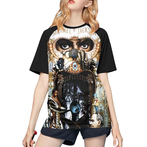 Michael King Jackson T-Shirt de Baseball pour Femme – T-Shirt élégant à Manches Courtes, vêtement de Fan du Roi de la Pop, Design rétro pour Les Fans de...