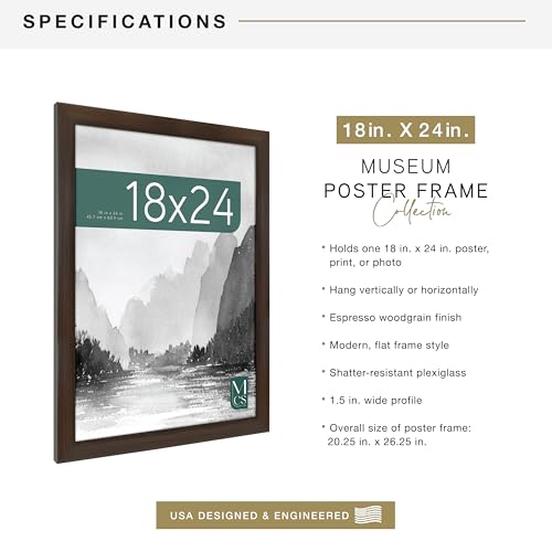MCS Museum Poster Frame 18x24 Espresso Woodgrain, Vertical & Horizontal Wall Hanging Large Picture Frame for Photos, Posters & Art Prints (1-Pack) - Thumbnail 5