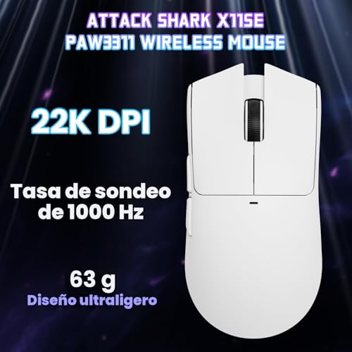 Miniatura 3 de Attack Shark X11se Ratón Inalámbrico Para Juegos, 63g Superligero, Con Sensor Pixart Paw3311, 22000dpi, Trimodo Bluetooth 2,4ghz Con Cable, 1000hz, Batería De 300 Mah, Para Pc Mac Blanco