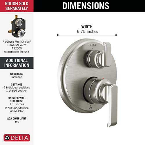 Delta-Faucet-Tetra-14-Series-Brushed-Nickel-3-Setting-Integrated-Diverter-Valve-Trim-Kit-Brushed-Nickel-Diverter-Valve-Trim-Kit-Shower-Trim-Kit-Lumicoat-Stainless-T24889-SS-PR-Valve-Not-Included