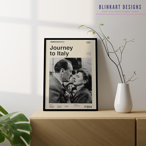 Image of BLINKART Journey To Italy Movie Poster Frame 8x12 Inch | Premium 300 GSM Paper Wall Print | Mid Century Vintage Film Artwork for Home, Bedroom, Living Room, Office | Framed Photo Decor
