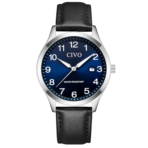 CIVO Analog Mens Wrist Watches: Large Arabic Numeral Watch with Luminous Hands Date - Leather Strap...
