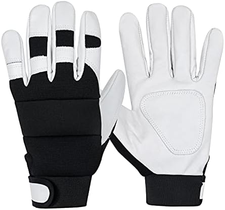 GSG Gardening Gloves for Men Thorn Proof Multi-Use Cowhide Leather Work Gloves Breathable Heavy Duty Garden Gloves White Medium