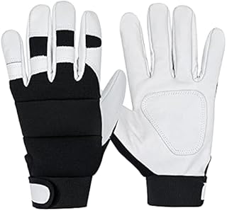 GSG Gardening Gloves for Men Thorn Proof Multi-Use Cowhide Leather Work Gloves Breathable Heavy Duty Garden Gloves White Medium