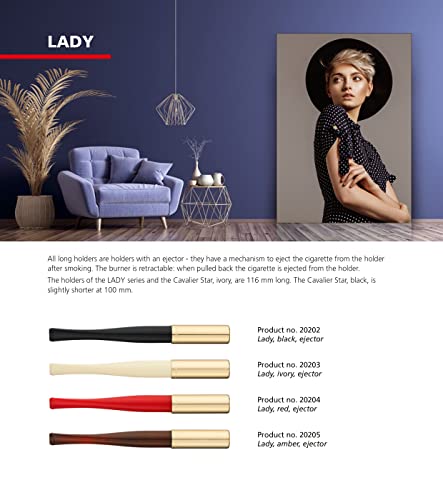 Denicotea Lady Ejector Series Cigarette Holder with Filter Slot & 10 Free Filters - Black - Add Style and Sophistication - Avoid Stained Lips & Fingers - German Engineering - 20202 - Thumbnail 4