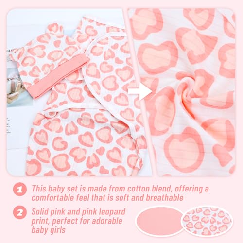 Image of Cinaci 2 Pack Adjustable Soft Cotton Blend Newborn Baby Receiving Swaddle Blankets Sleep Sacks with Nursery Hats Caps Beanies Bonnets for Baby Girls Boys Newborns Infants