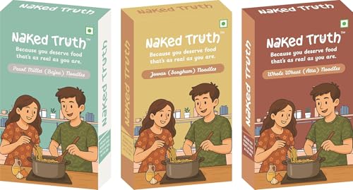 Image of Naked Truth Jowar Pearl Millet (Bajra) & Whole Wheat Noodle Pack of 3 (215g Each) | No Maida Healthy Hakka Noodles | Non-Fried High Fiber Veg Noodles | Millet Noodles Combo | No MSG /Preservatives