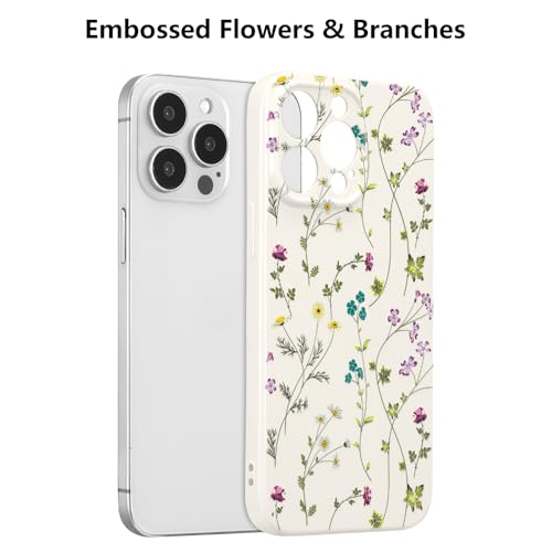 Image of RALEAVO Floral Case for iPhone 13 Pro Max,Cute Flowers Pattern Case,Beige | for iPhone 13 Pro Max Case with Cute Flower Branch Pattern Design,Pretty Case for Girls Women,Soft Silicone Shockproof Cover