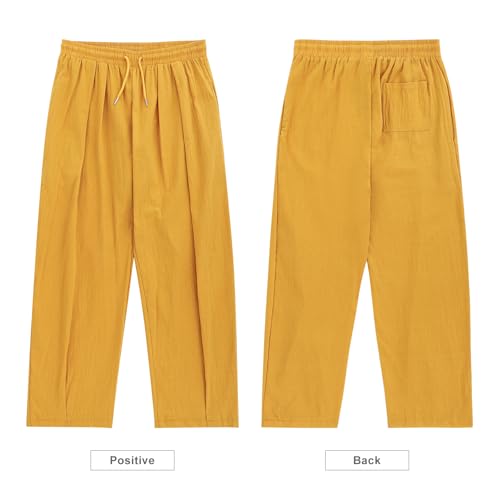 ESTAMICO Men's Cotton Linen Casual Yoga Pants Loose Fit Elastic Drawstring Waist Summer Beach Pant2