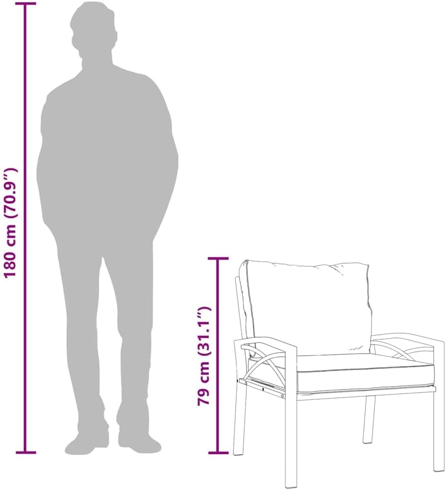 vidaXL Outdoor Patio Chairs with Cushions, Elegant Design with Curved Armrests, Powder-Coated Steel Construction, Black and Sand, Set of 2