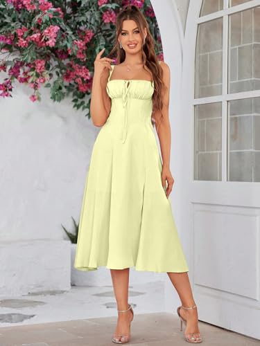 Image of Solid Lace Up Backless Ruched Boning Spaghetti Strap Slim Fit Long Cami Dress for Women's & Girl's
