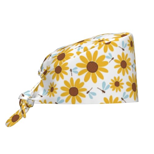 Kuilepa Sunflowers Print Working Caps With Sweatband Adjustable Working Hats Elastic Scrub Hats Nurse Scrub Cap Nurse Hats
