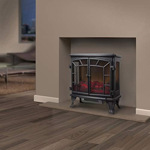 Warmlite WL46020 Rochester Portable Electric Double Door Fireplace Heater with Realistic LED Flame Effect, Remote Control, Overheat Protection, 2000W, Black