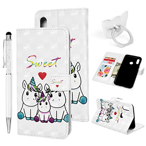 MOTIKO Huawei P Smart 2019 Case 3D Pattern Shockproof PU Leather Wallet Flip Case Silicone with Stand Card Holder ID Slot with Stylus Pen & Ring Stand Holder for Huawei P Smart 2019 - Unicorn Family