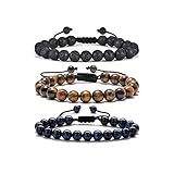 Lava Rock Bracelet Nature Stone Tiger Eye Bracelet Blue Tiger Eye Bracelet, Stress Relief Adjustable