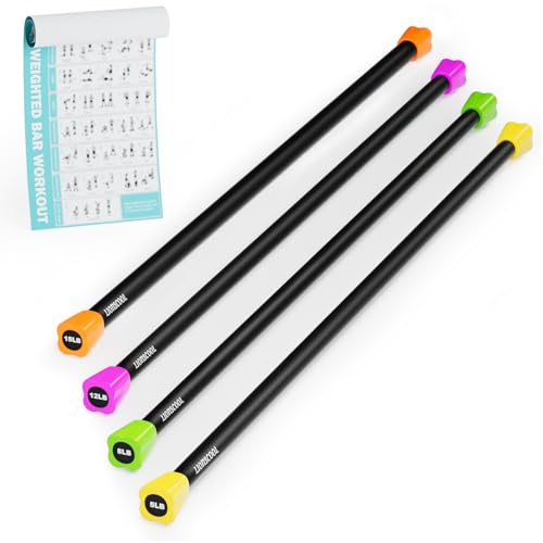 LIONSCOOL Foam Padded Strength Training Weight Bar Solid Steel Workout Weighted Bar 5-30lbs for Body Sculpting Exercise Physical Therapy Aerobics in Home and Gym 5+8+12+15LB