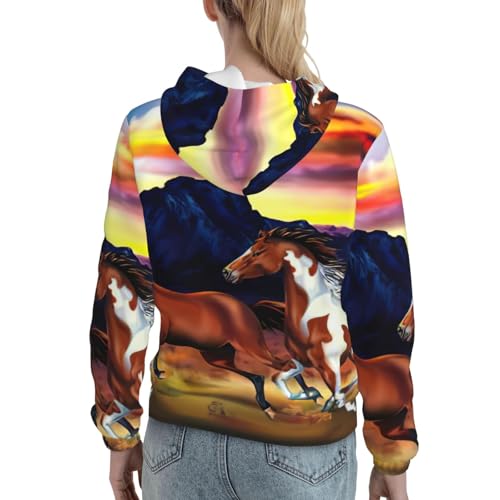 Sweat à capuche femme imprimé chevaux de course pull ajusté EdWal - 4