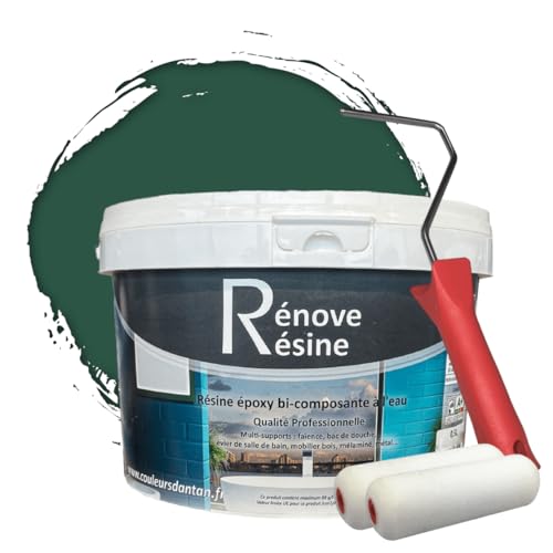 COULEURS D ANTAN Peinture Résine multisupport Intérieur pour Faïence, Carrelage, Douche, Baignoire 5m² - RAL 6028 Vert pin + Kit d'application OFFERT