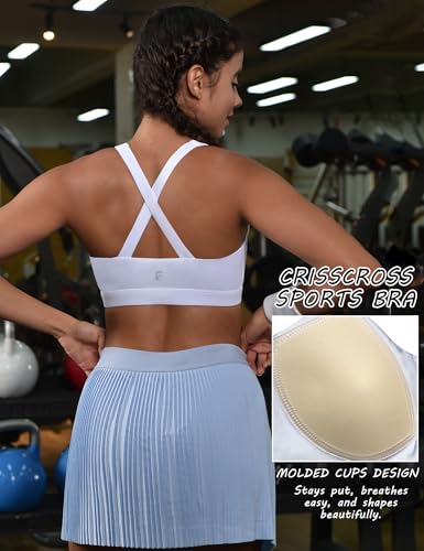 FUNMIRTH High Impact Sports Bras for Women, High Support Molded Cup Crisscross Back Workout Yoga Top White L — view 6