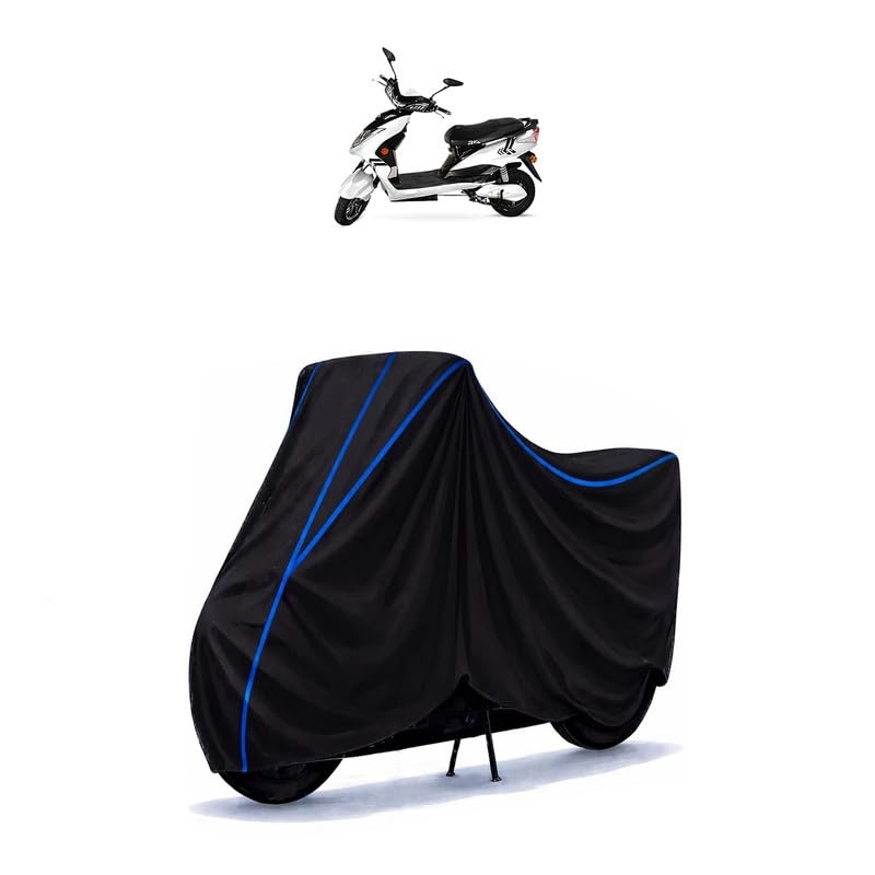 Image of Scooty Cover Water Resistant for Green Zoom | Universal Scooter & Bike Cover | Heavy Duty UV Dust, Rain & Scratch Protection | Elastic Fit All Weather Indoor Outdoor | Black with Blue Piping