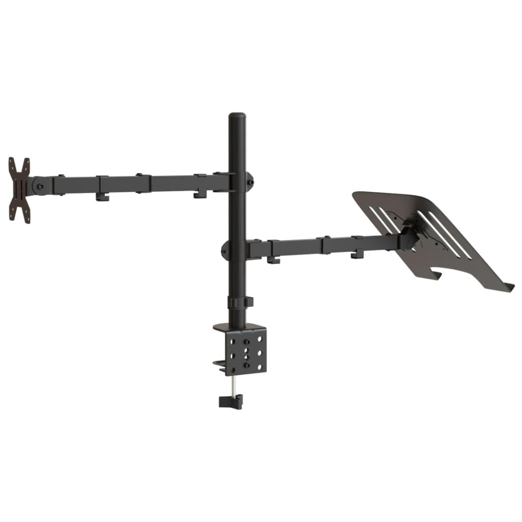 Supporto per monitor in acciaio nero VESA 75 100 mm | Orientabile e girevole, morsetto a C, passacavi, supporto per laptop, spessore del tavolo 10-88 mm