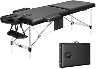 VIVOHOME Portable Massage Table Therapy Bed with Height Adjustable Aluminium Legs, Face Cradle and Carry Case for Spa Salon Clinic Lash Tattoo Shop, Black