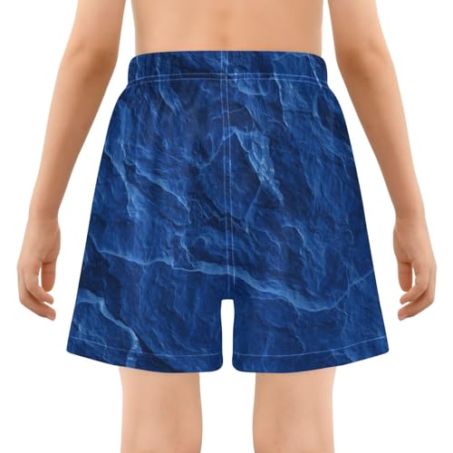 GuoChe Boys Swim Shorts Boys Drawstring Volleyball Shorts Double Layer Dark Royal Blue Slate Slab3
