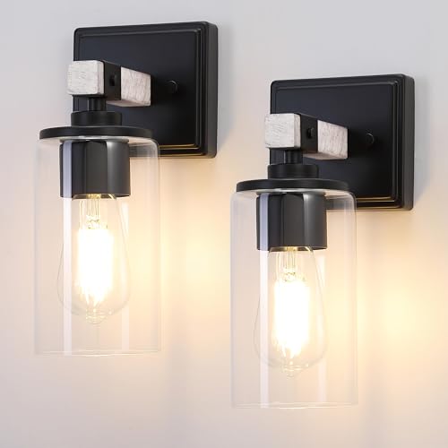 Image of Rustic Wall Sconces Set of Two, Farmhouse Sconces Wall Lighting, Handcrafted Indoor Light Sconces Wall Decor Set of 2 for Bathroom, Bedroom, Living Room, E26 Base, White, Hardwired(Bulbs Not Included)