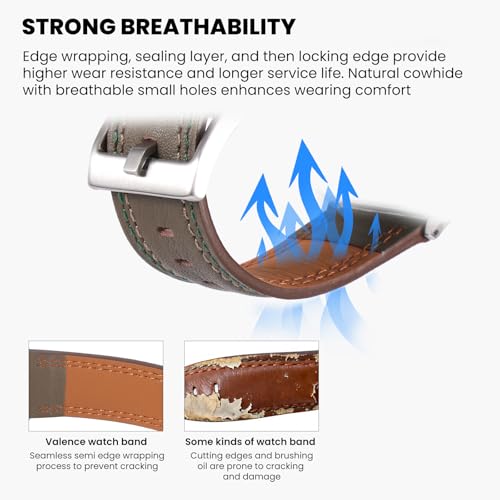 Image of Soft Genuine Leather Band for Apple Watch 49mm 46mm 45mm 44mm 42mm 38mm- Women /Men Vintage Retro Replacement Wristband Strap with Metal Buckle for iWatch Ultra 3 /2 /SE /Series 11 /10 /9 /8 /7 /6 /5 /4 /3 /2 /1