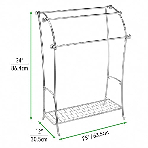 mDesign-Large-Standing-Metal-Bathroom-Towel-Holder-Stand-with-Shelf-3-Tier-Towel-Rack-Stand-for-Hanging-Bath-Hand-and-Fingertip-Towels-Towel-Stand-for-Bathroom-Hyde-Collection-Chrome