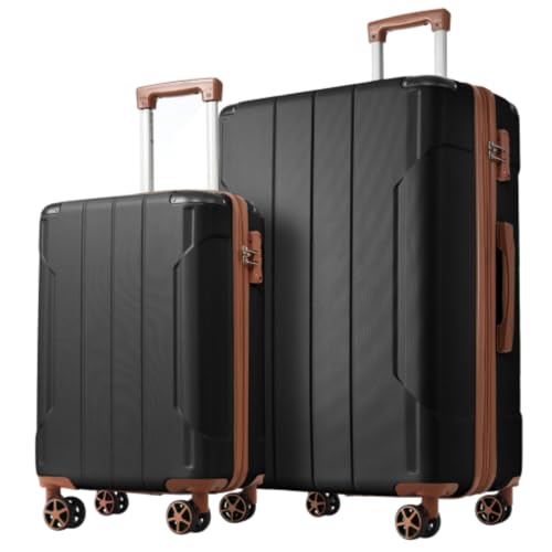 Luggage Set 2 Pieces, Suitcase, Hard Shell ABS, Lightweight Expandable (28 Inches Only) Suitcase, with Double Wheels, Carry-on Luggage, Zipper Compartment, TSA Lock, Set of 2 (20/28), Black-brown
