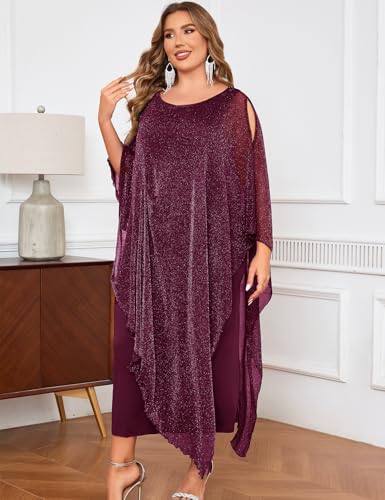 Image of ZOMVA Plus Size Elegant Formal Dress Long Cape Overlay Wedding Guest Formal Cocktail Mother of Bride Outfit