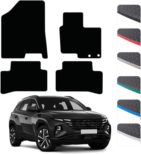 GCM - Car Floor Mats for Hyundai Tucson 2021 to Present Full Floor Protection - Anti Slip & Fit Rubber Car Mats with Clips Easy to Clean Heavy Duty for All-Weather- Black Edging, Rubber