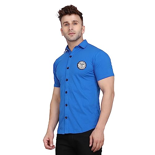 Image of Geum Men's Casual Shirt with Graphic Print | Short Sleeve Button-Down Shirt for Casual & Streetwear Look | Cotton Blend Slim Fit Shirt