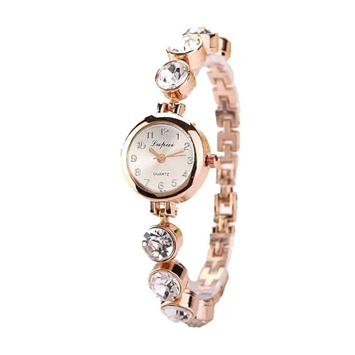 Relógio Feminino Dourado Quartz Pulseira Com Pedras E Strass