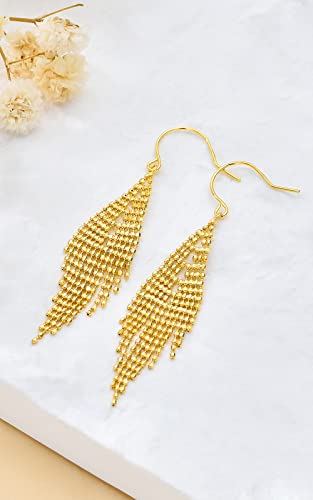 18K Yellow Gold Dangle Drop Earrings for Women, Dainty Real Gold Hook Dangling Tassel Earrings Jewelry for Her, Wife Mom3