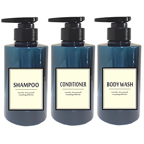 300ml Travel Shampoo Bottles Refillable,Empty Pump Plastic Dispensers 10 oz Shower Containers for Shampoo Conditioner Body Wash (Blue,1 Set)