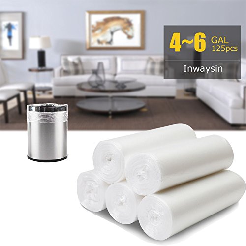 4 Gallon Trash Bags, Garbage Bags Waste Bin Strong Wastebasket Liners Bags For Kitchen Home Bedroom Bathroom Office-125 Counts (Clear White) #TOP1