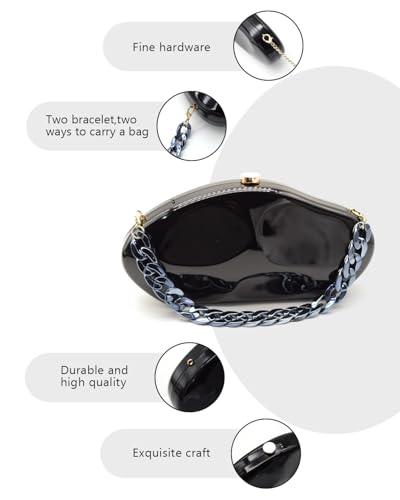 Image of Acrylic Silver Evening Clutch Purse for Women, Wedding Guest Clutch Metal Chain Shoulder Crossbody Bag