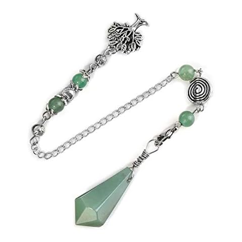 PESOENTH Natural Green Aventurine Jade Dowsing Pendulum Crystal Scrying Divination Healing Gemstone Hexagonal Pointed Life Tree Charm Pendulum Crystal Gifts for Women Cover