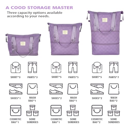 Rolling Duffle Bag with Wheels, 28-58L Expandable Foldable Travel Duffel Bag, Lightweight Carry-On Luggage for Gym, Camping, Weekend Trips, Business Travel, Duffel Bag for Women & Men(Purple)3