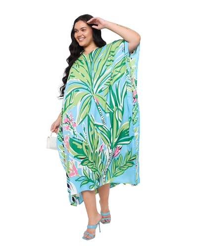 Image of Gypsie Blu Women Plus Size Kaftan Dress Beach Cover Up Maxi Dresses for Women, V-Neck Kimono Sleeve 1X-3X