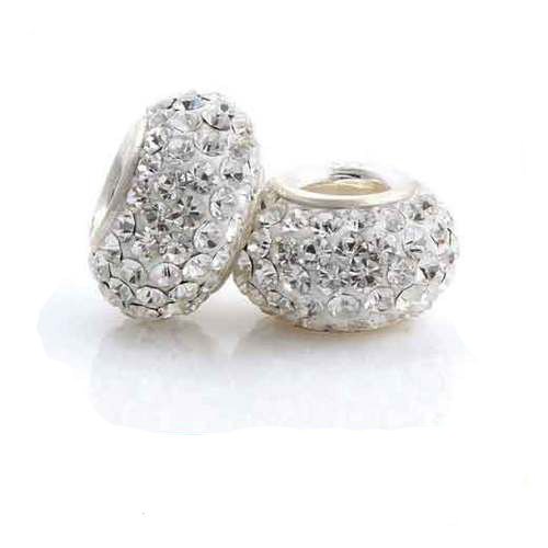 Clear Swarovski Crystal Slide On Bead Charm x 1 - Size: 7mm x 12mm - compatible with Pandora, Chamilia, Troll etc - Solid Sterling Silver Core