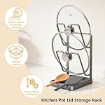 Pot Lid Organizer Rack, Kitchen Pot Lid Storage Rack, Carbon Steel 2-Tier Lids Holder with Detachable Drip Tray While Cooking, Pot Lid Holder Countertop, Multifunctional Space-Saving - Image 4