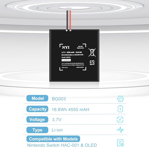 rapthor NYI Verbesserter 4550-mAh-Akku HAC-003, kompatibel mit Nintendo Switch Console Handheld HAC-001 Interner Akku mit Installationswerkzeugsatz mit hoher Kapazität