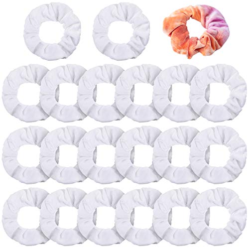 20 Pieces White Velvet Scrunchies for Tie Dye, Elastic Hair Ties Scrunchy Hair Bands Ropes Soft Hair Scrunchies Ponytail Holder for Women Girls Hair Accessories