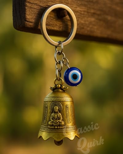 Image of Evil Eye Hooked Guardian Bell Keychain - Protective Lucky Charm Bell with Clip Hook for Bike, Car, Key & Bag | Spiritual Good Luck Talisman Gift